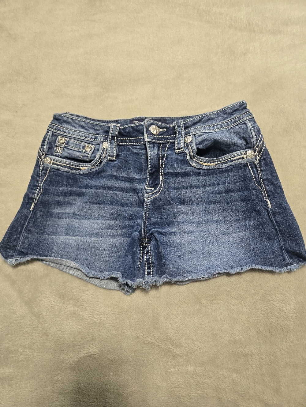 Miss Me Blue Distressed Mid-Rise Denim Cutoff Shorts Size 27 3.5 in. Inseam